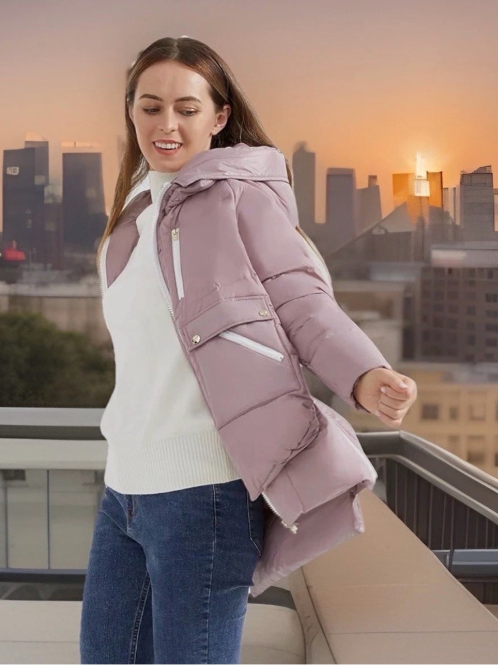 Orolay Women's Size M Thickened Down Hooded 6 Pockets Puffer Jacket. Purple. New